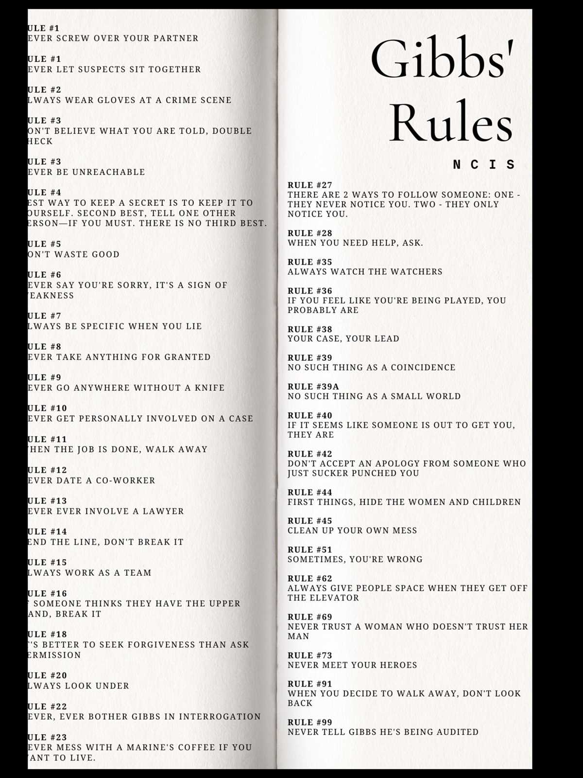 gibbs rules printable