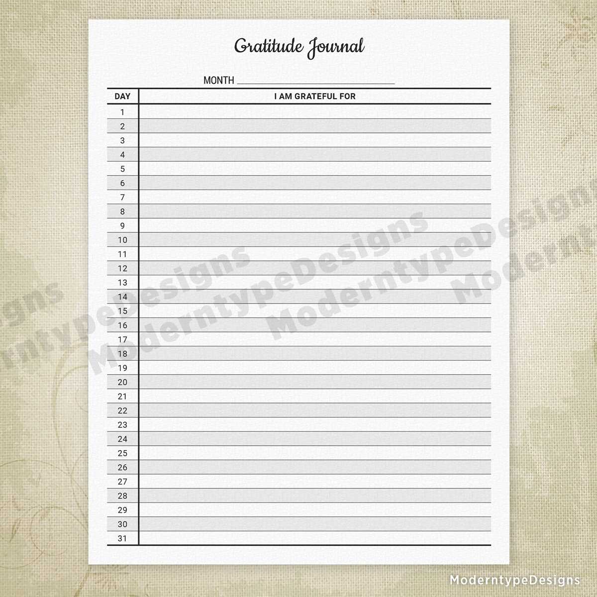 gratitude log printable