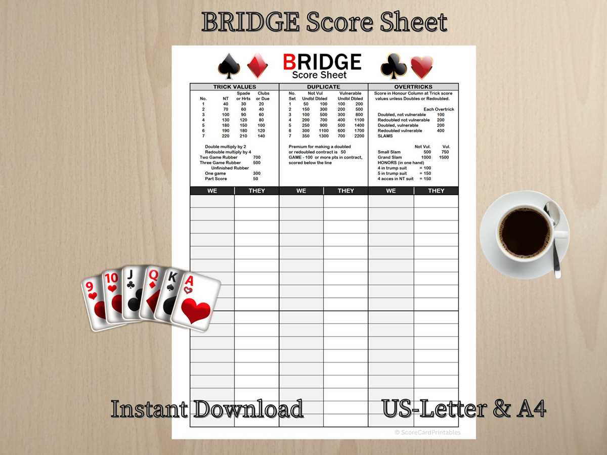 bridge scoring sheet printable