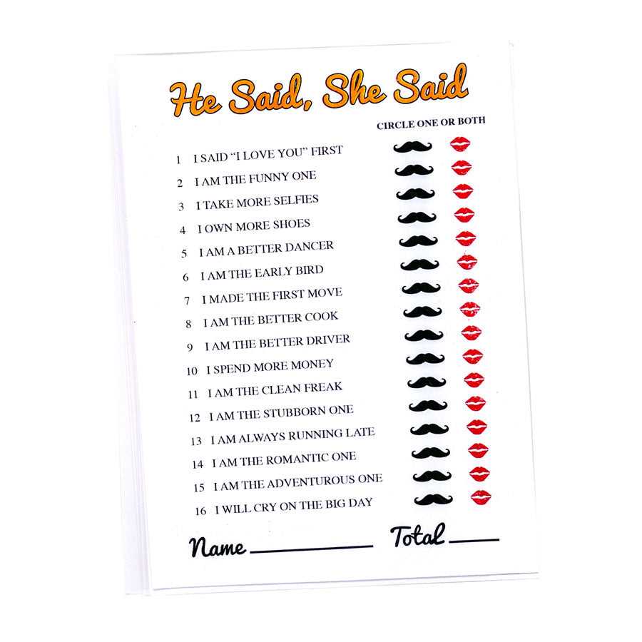 he said she said bridal shower game printable