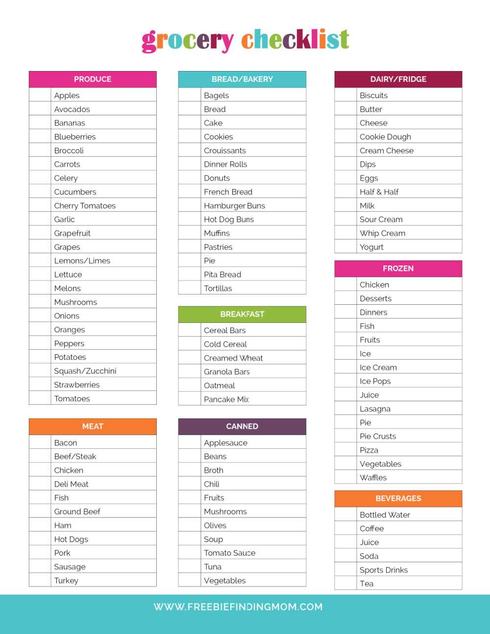 healthy shopping list printable