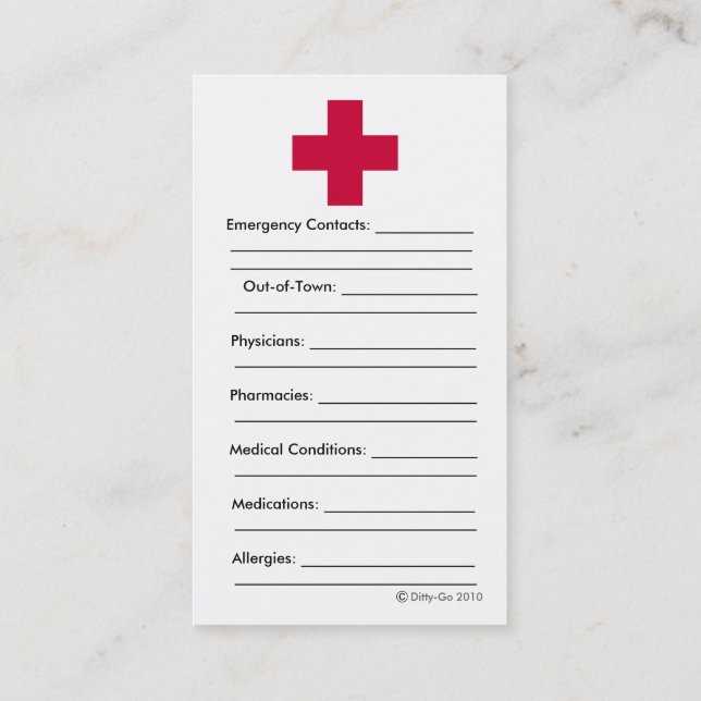 emergency card for wallet printable