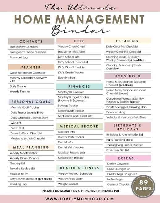 home management binder printables