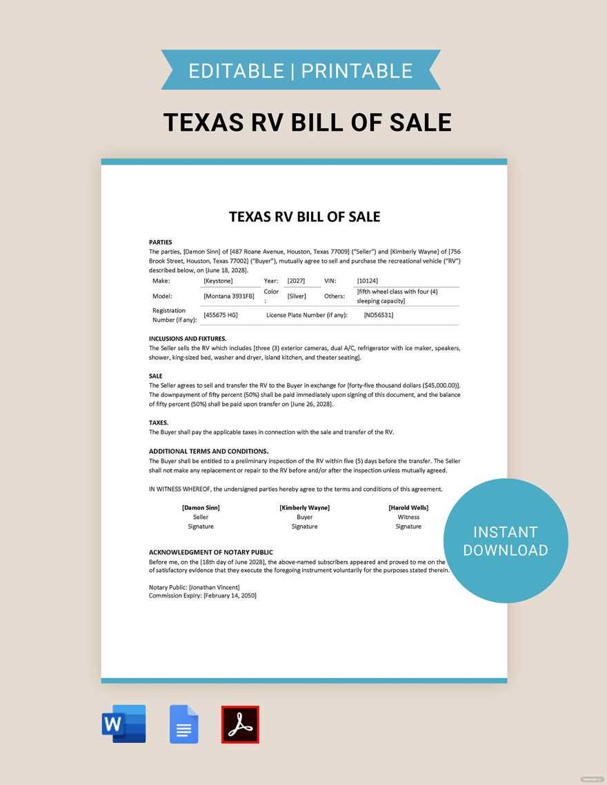 free printable texas vehicle bill of sale