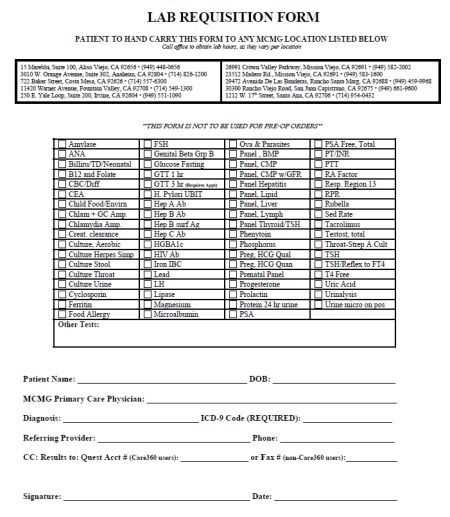 free printable lab requisition form