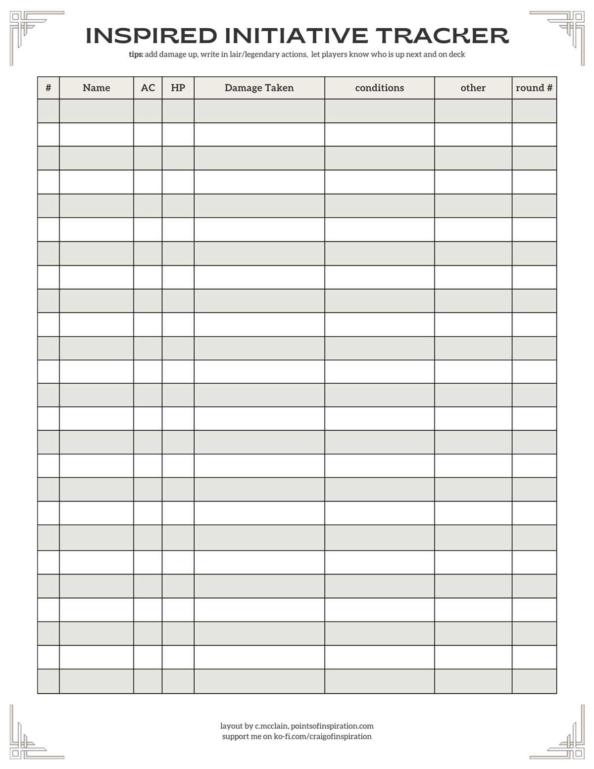 initiative tracker 5e printable