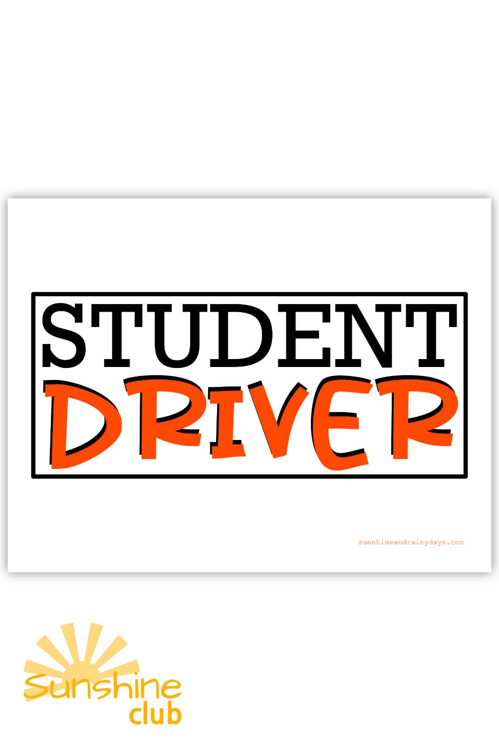 student driver sign printable