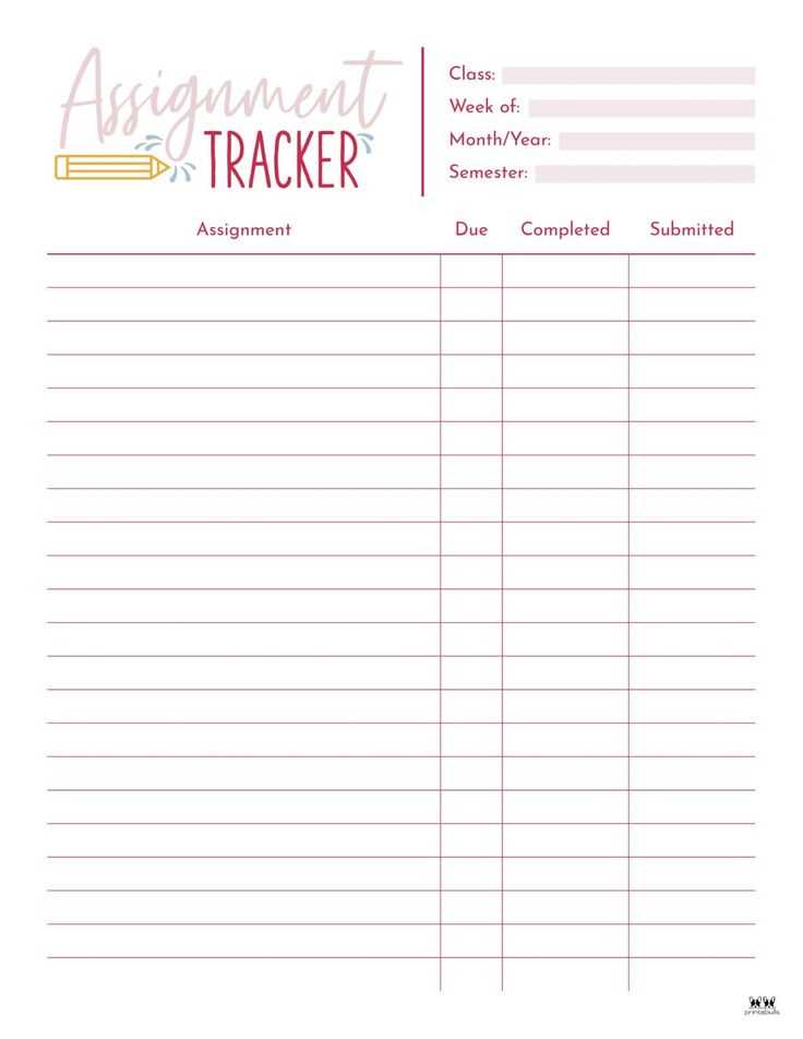 assignment tracker printable
