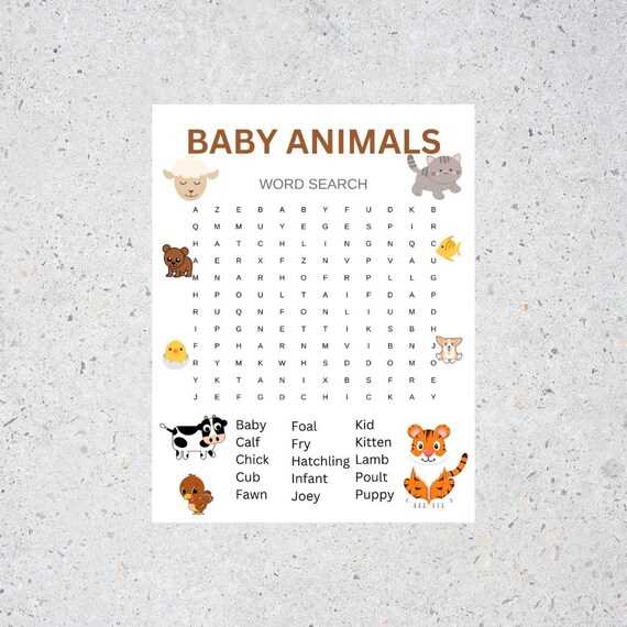 word search printable animals