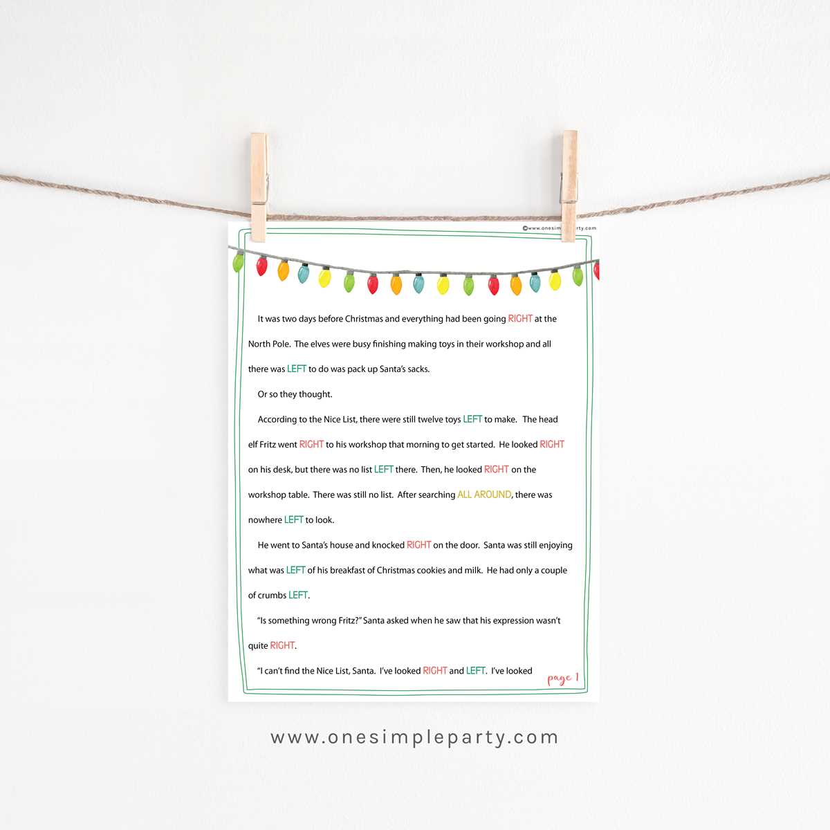 printable left and right game