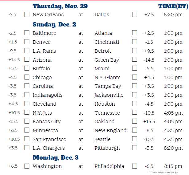printable nfl week 13 schedule