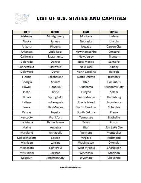 list of 50 us states printable
