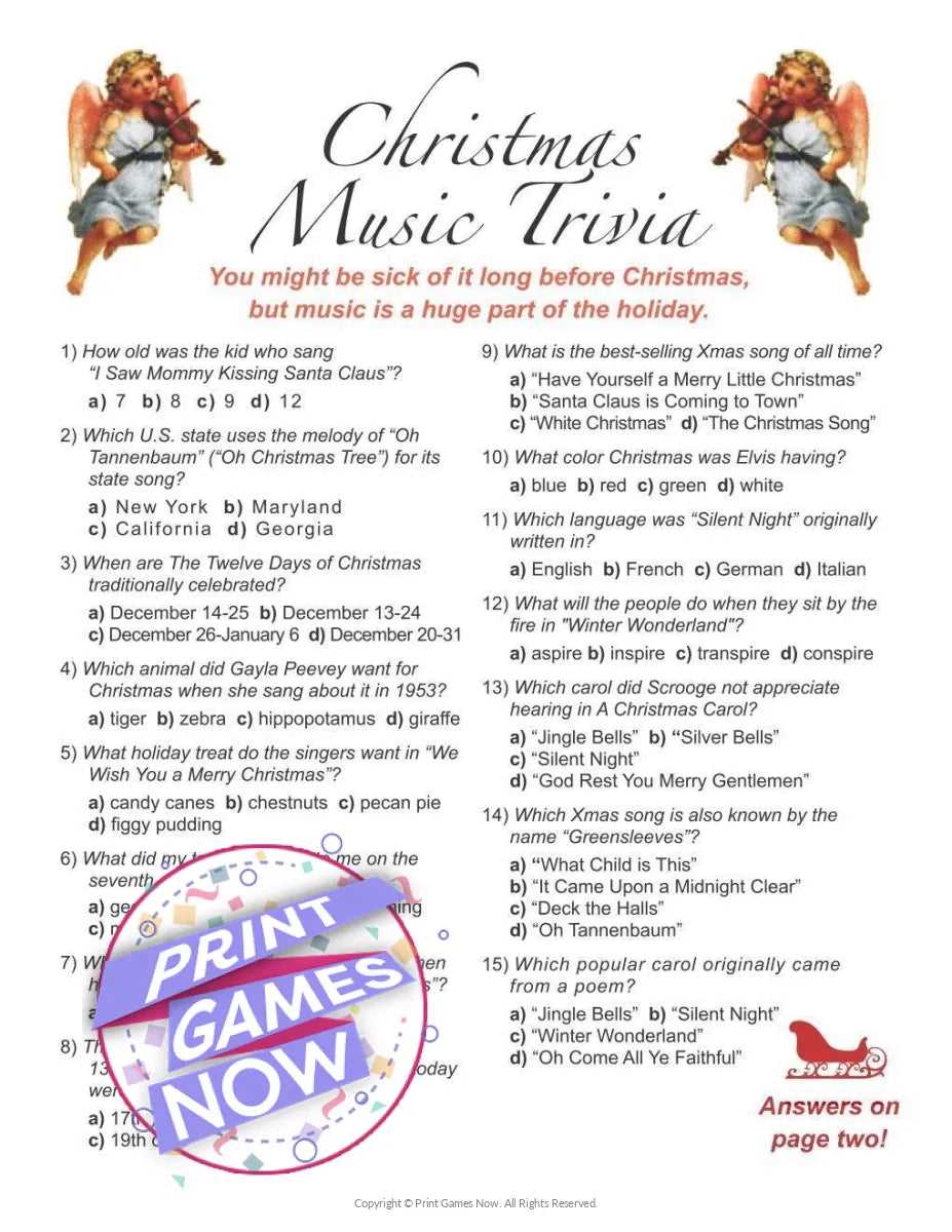 christmas trivia printable free christmas trivia printable free
