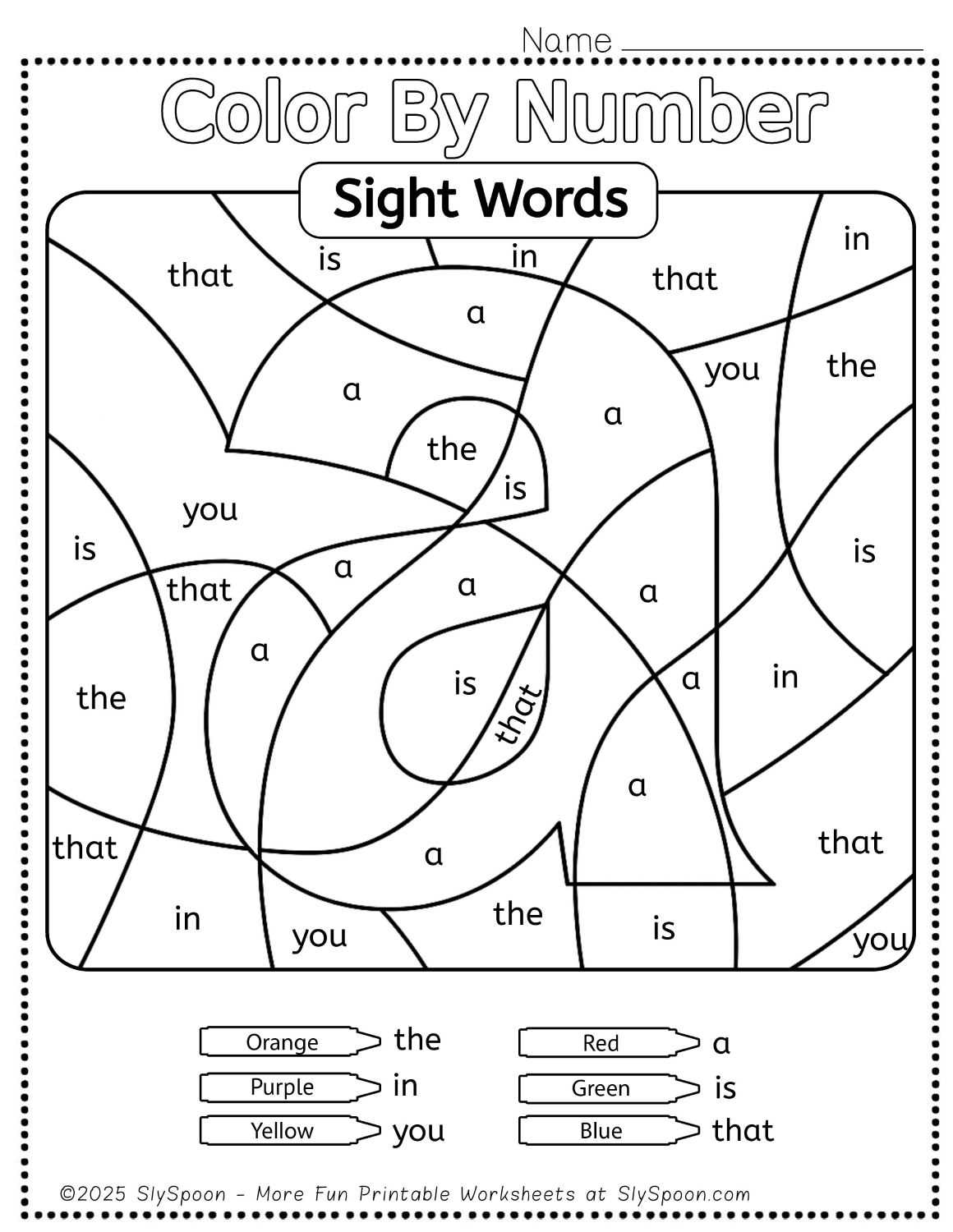 kindergarten free printable color by sight word