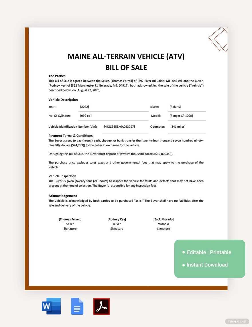 printable bill of sale for atv