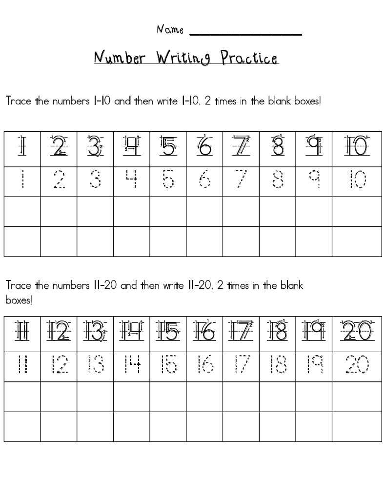 printable number writing practice 1 20