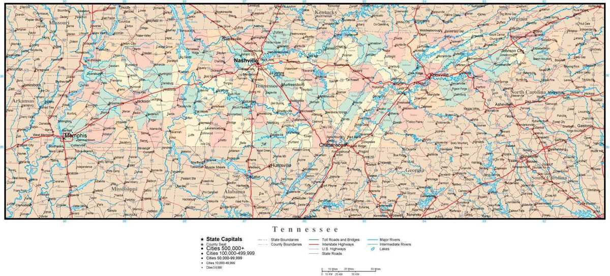 tennessee county map printable