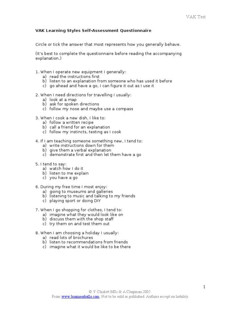 learning style test printable