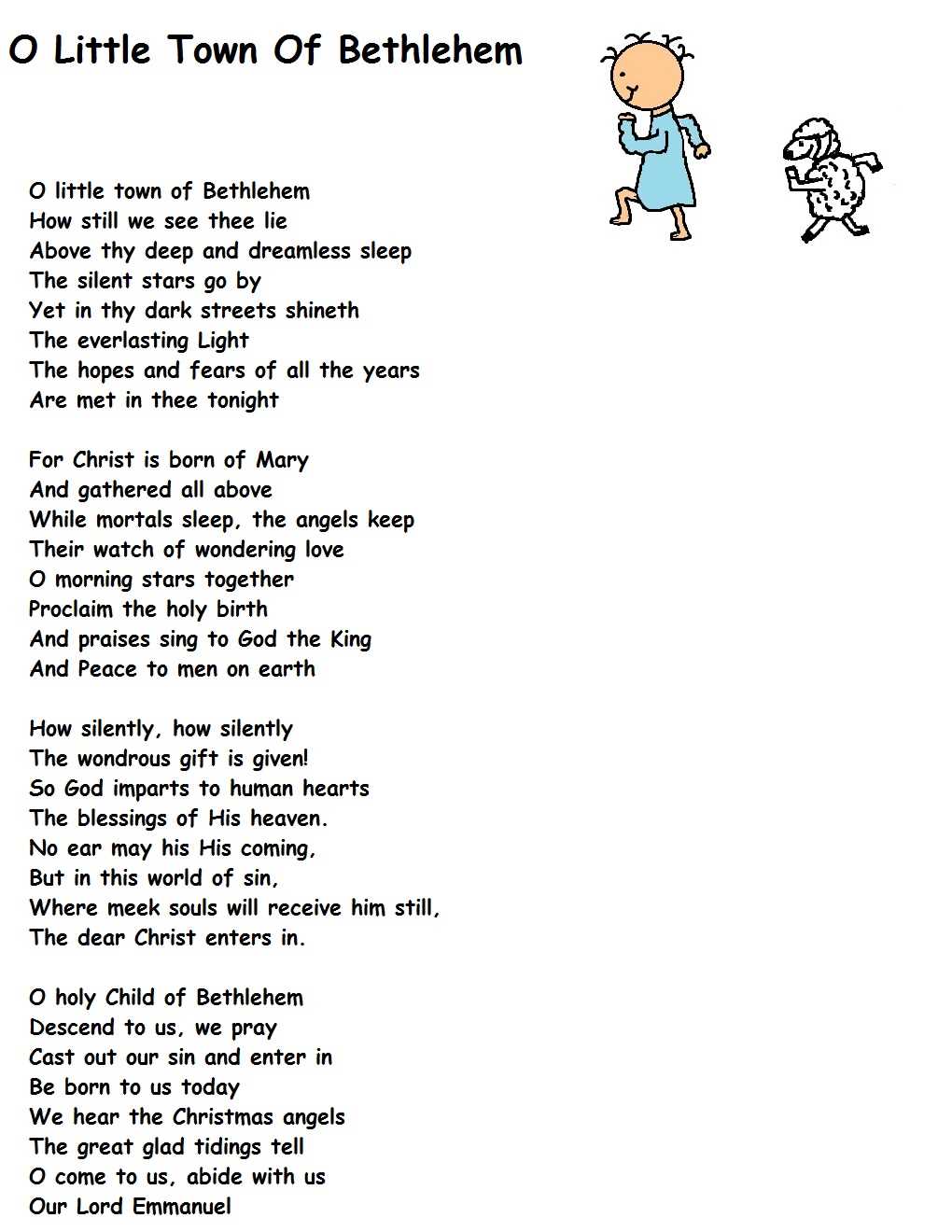 o little town of bethlehem printable lyrics