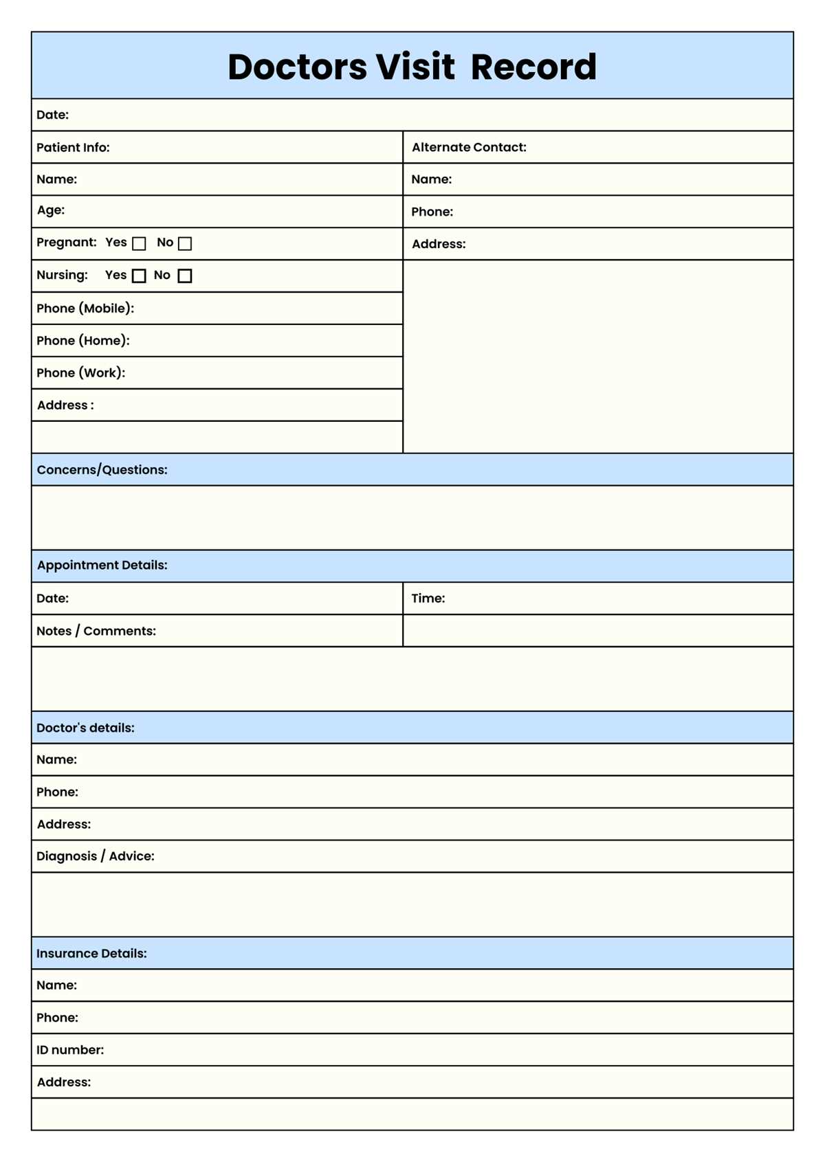free printable doctor notes