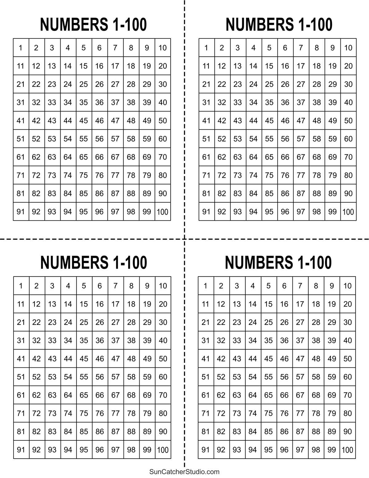100s grid printable