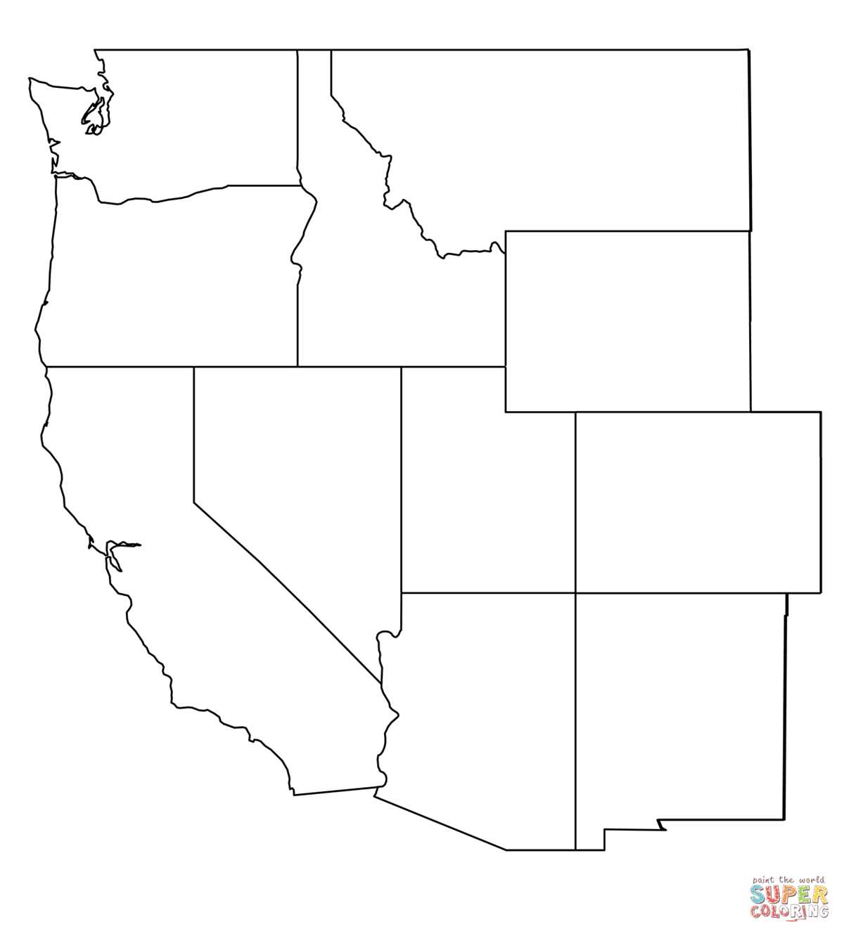 western united states map printable