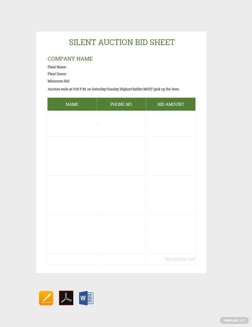 silent auction bid sheet free printable