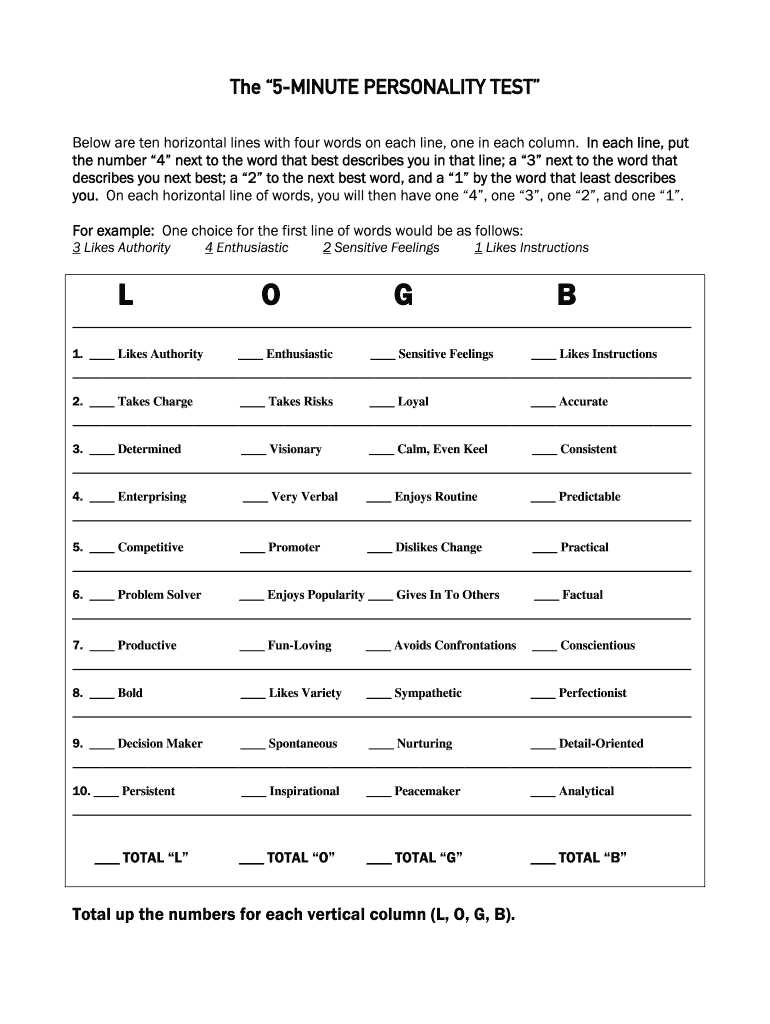 mbti printable test