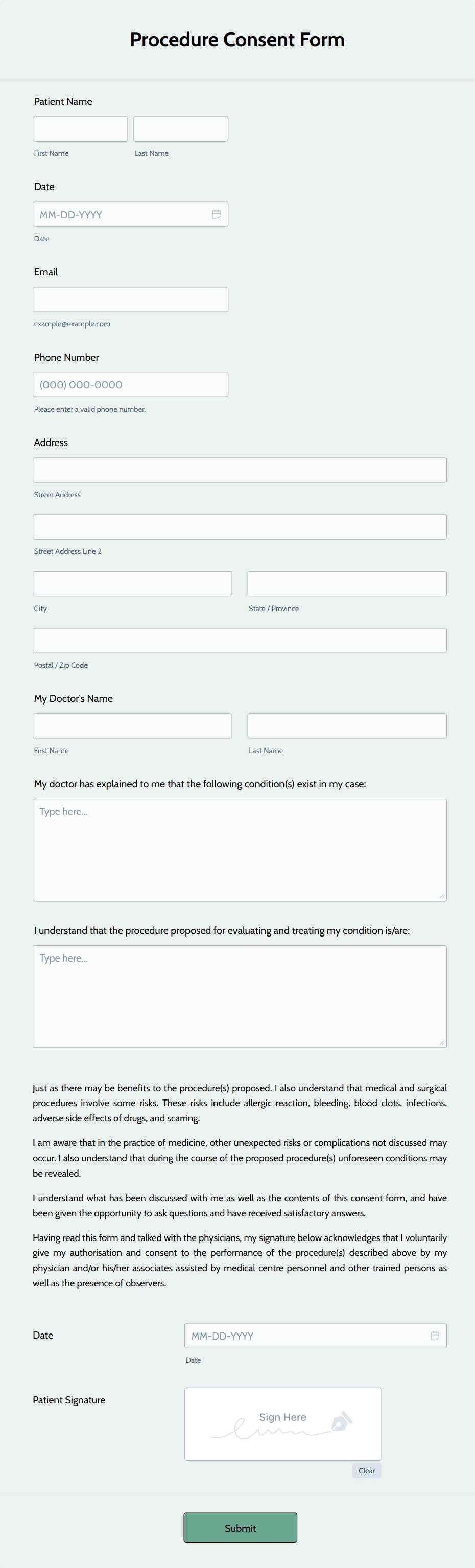 medical consent form free printable