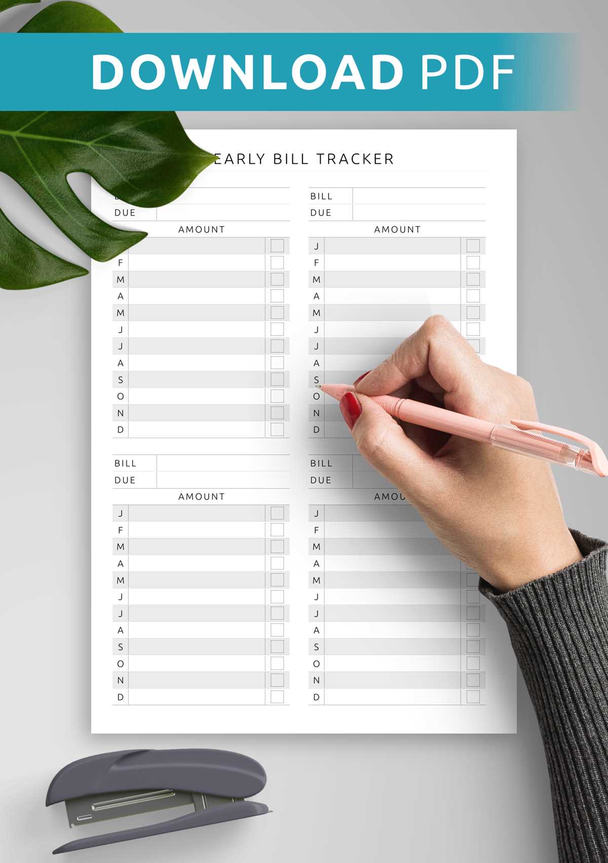 yearly bill tracker printable