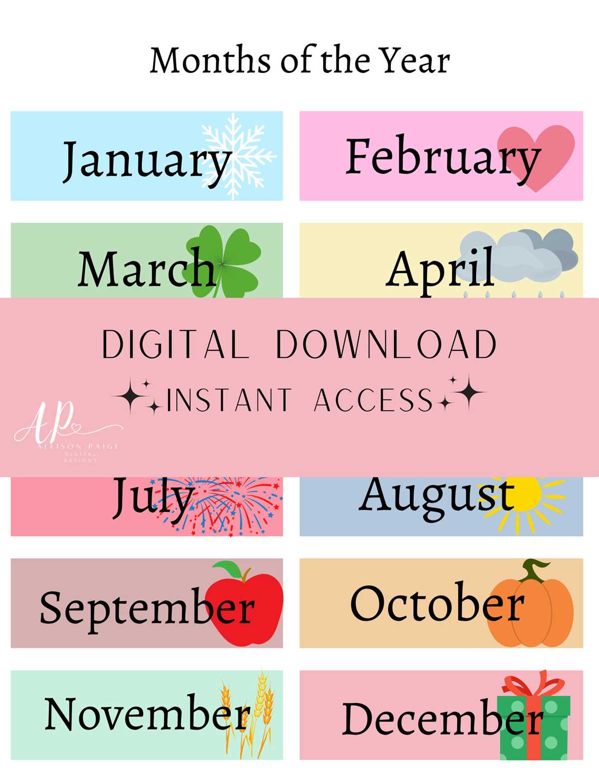 month of the year printables