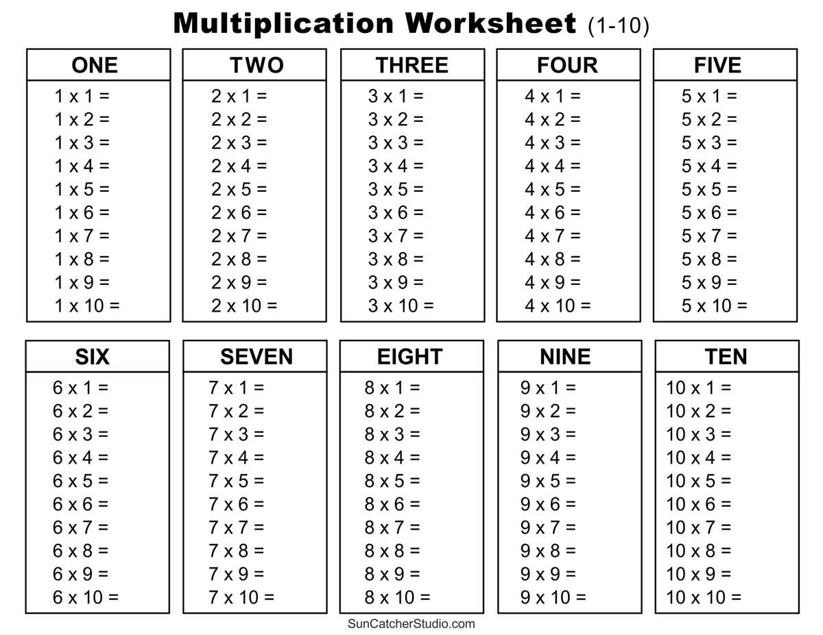 multiplication facts free printable