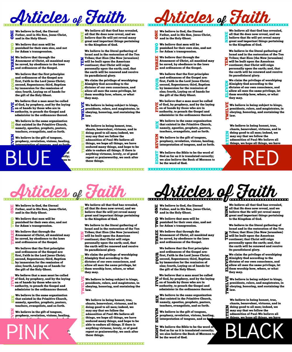 articles of faith printable articles of faith printable