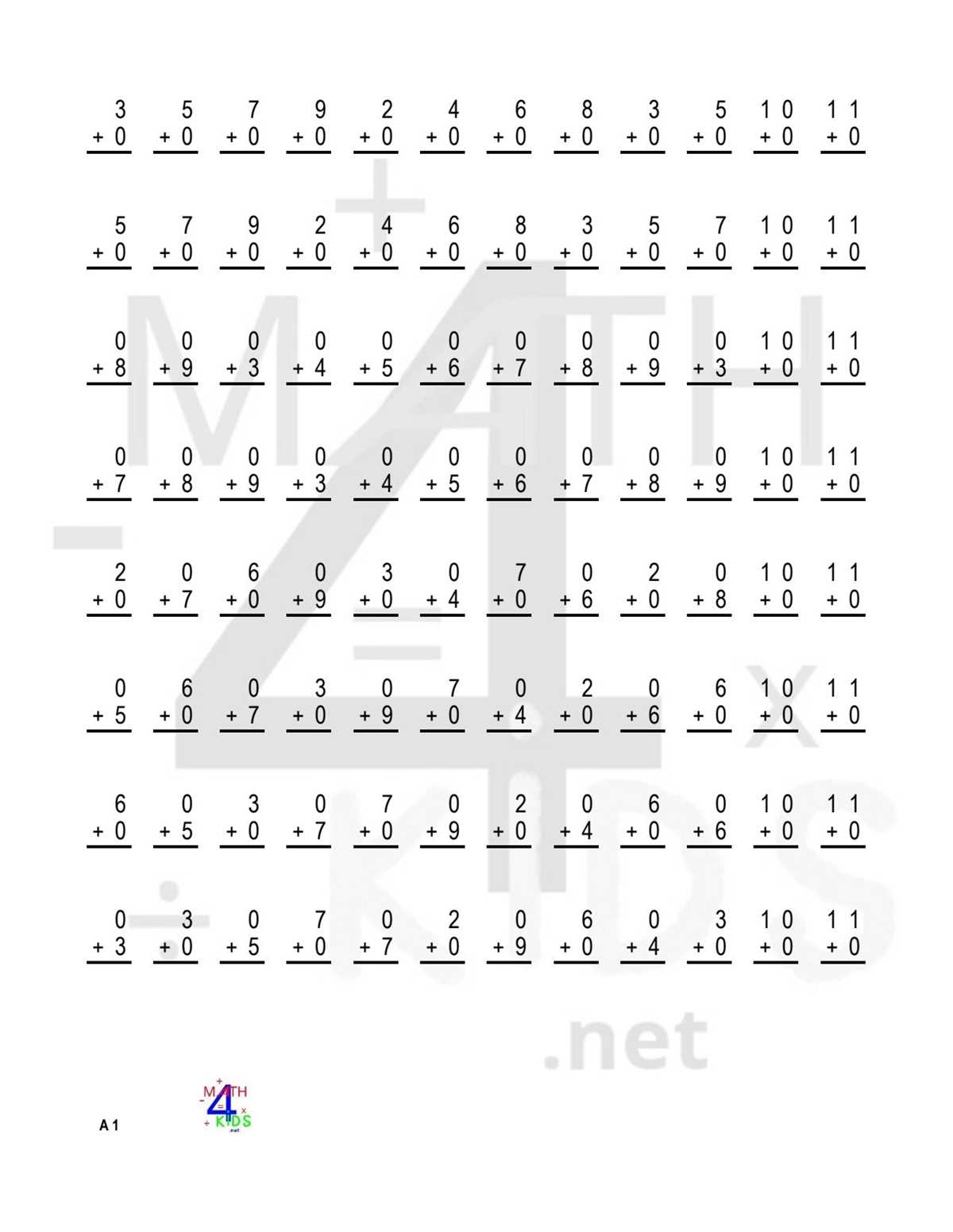free printable addition math sheets
