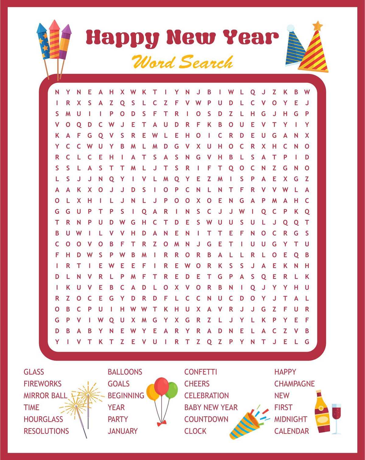 new years word search printable