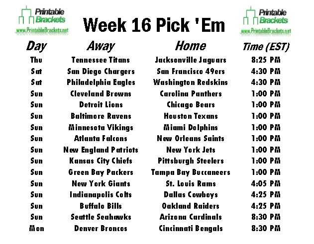 nfl week 16 printable schedule
