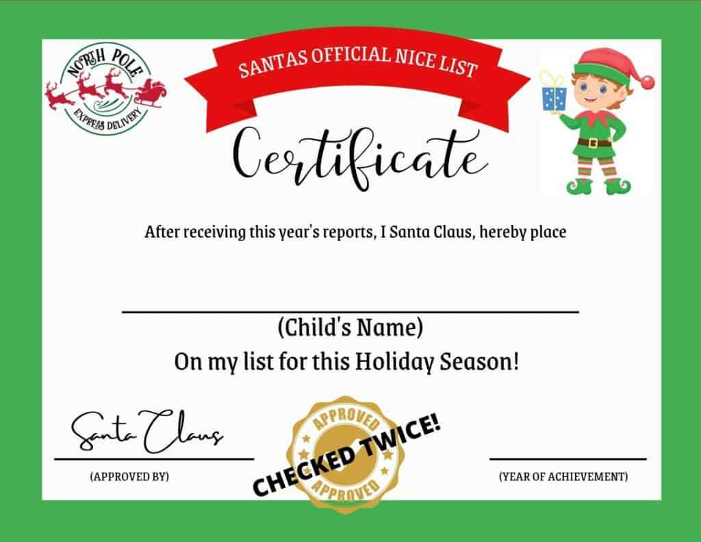 nice list certificate free printable