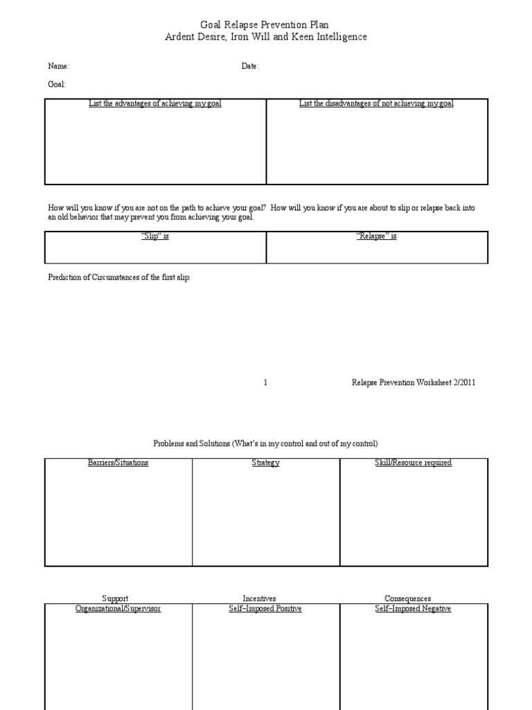 relapse prevention plan printable