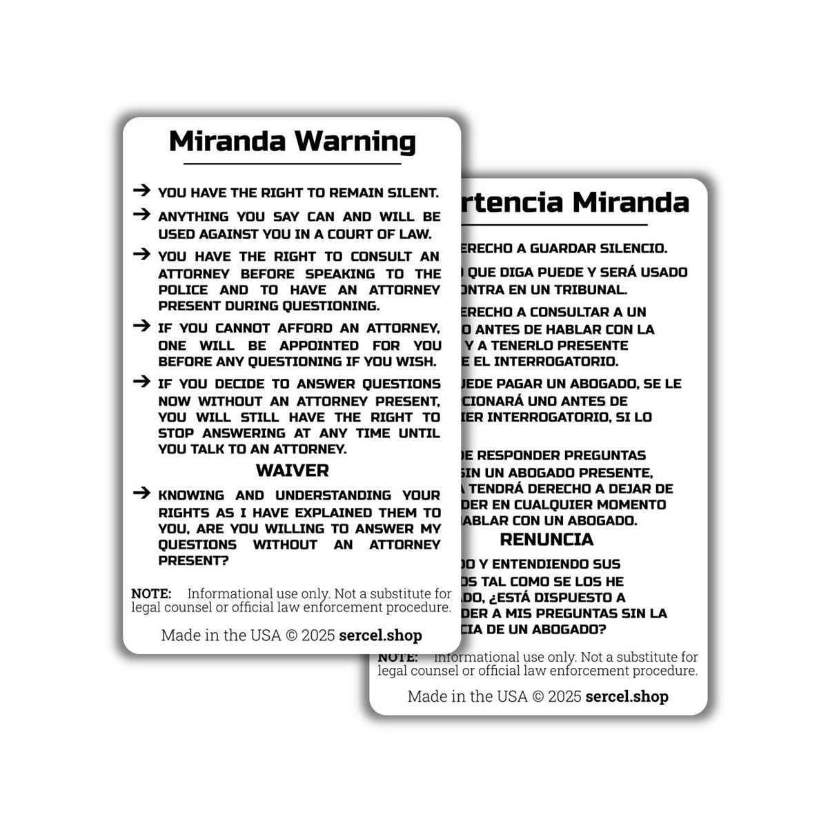 miranda warning card printable