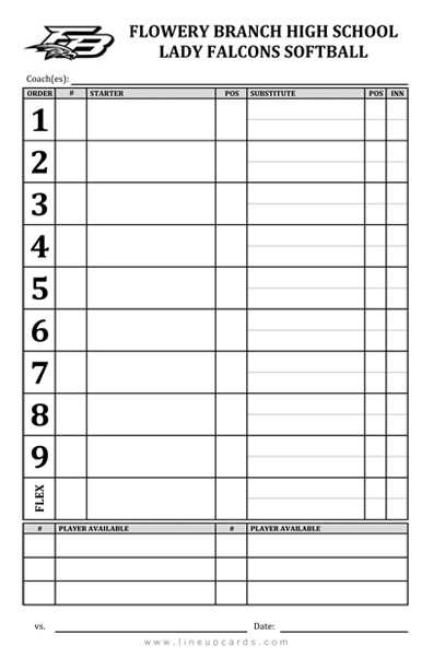 printable softball lineup cards