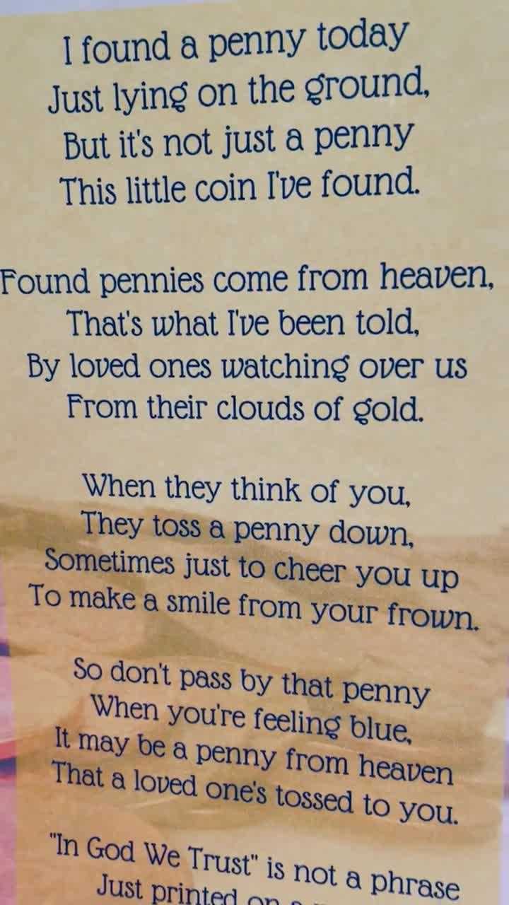 pennies from heaven poem printable pennies from heaven poem printable