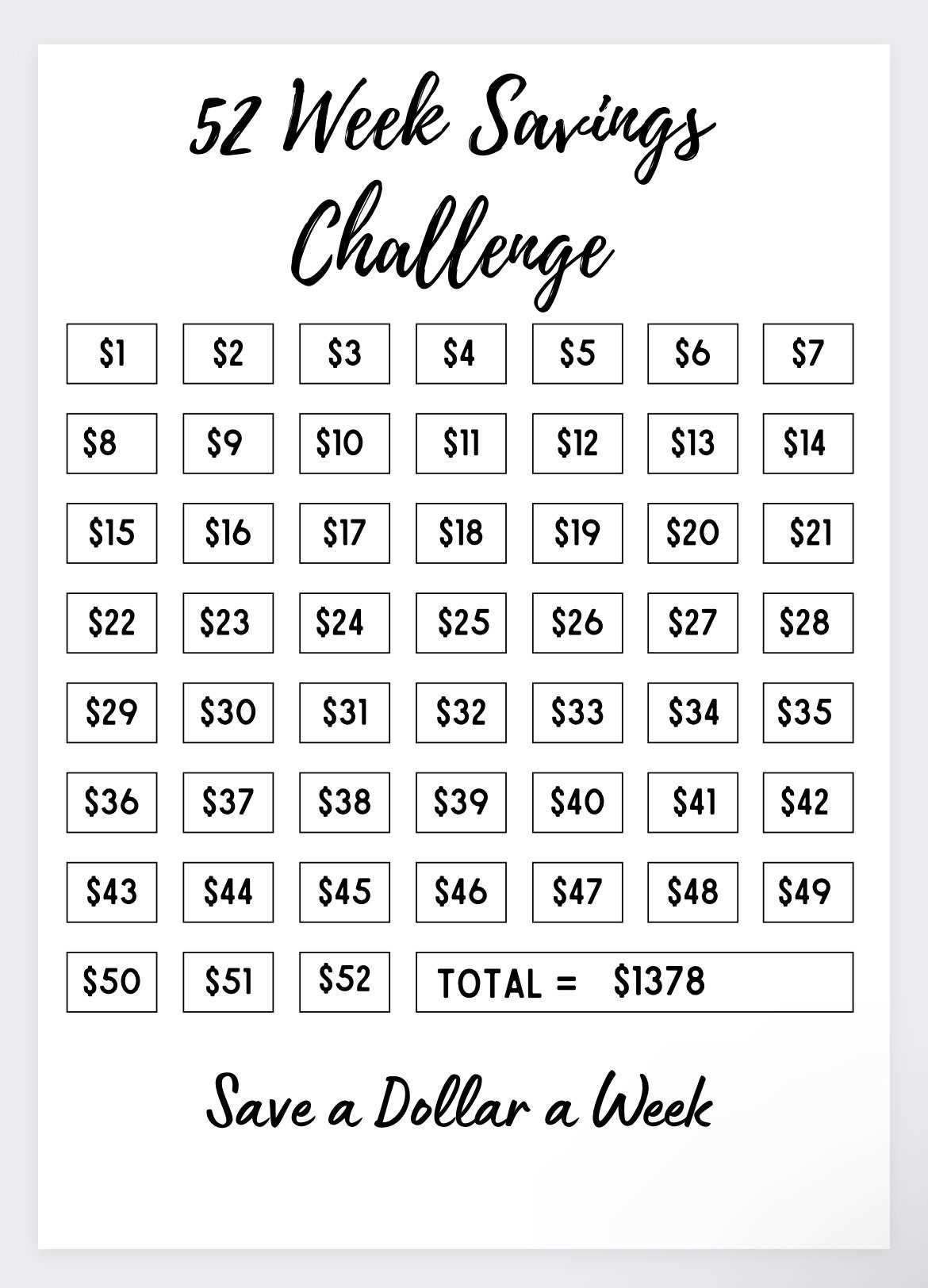 printable 52 week savings challenge
