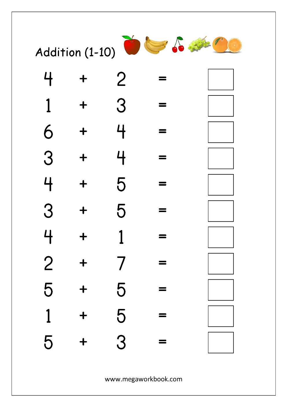 printable addition worksheets kindergarten