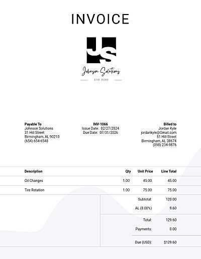 printable auto repair invoice