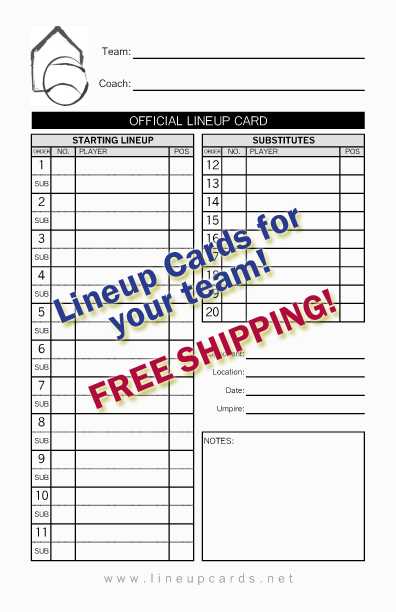 printable baseball batting lineup cards