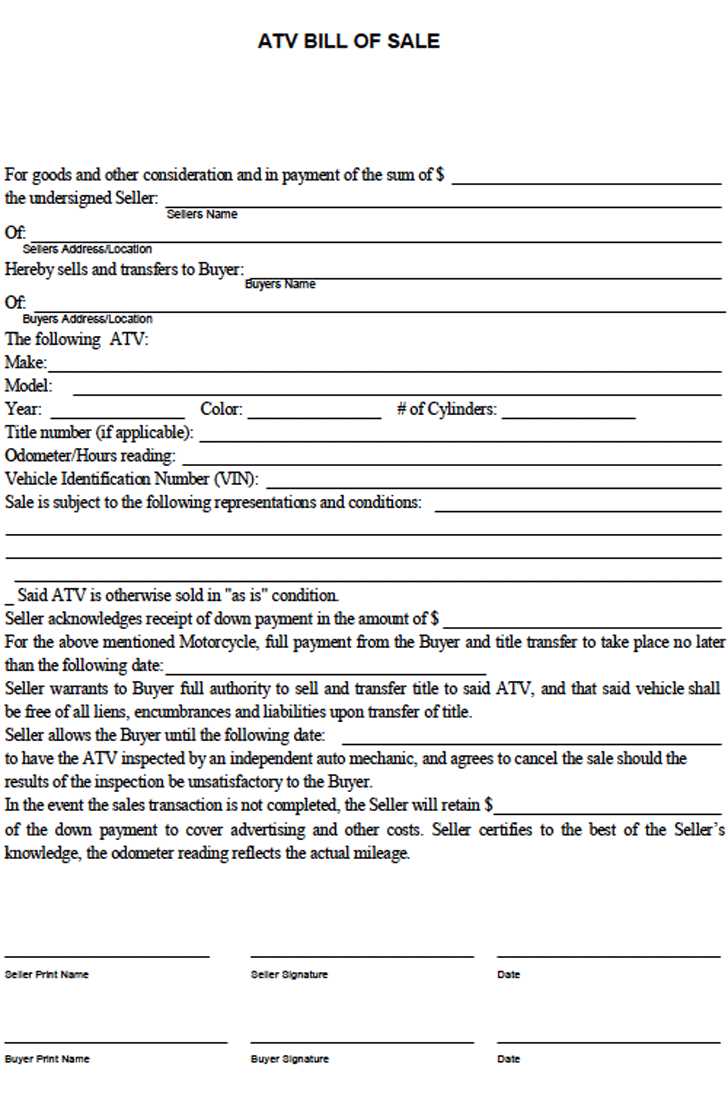 printable bill of sale for atv