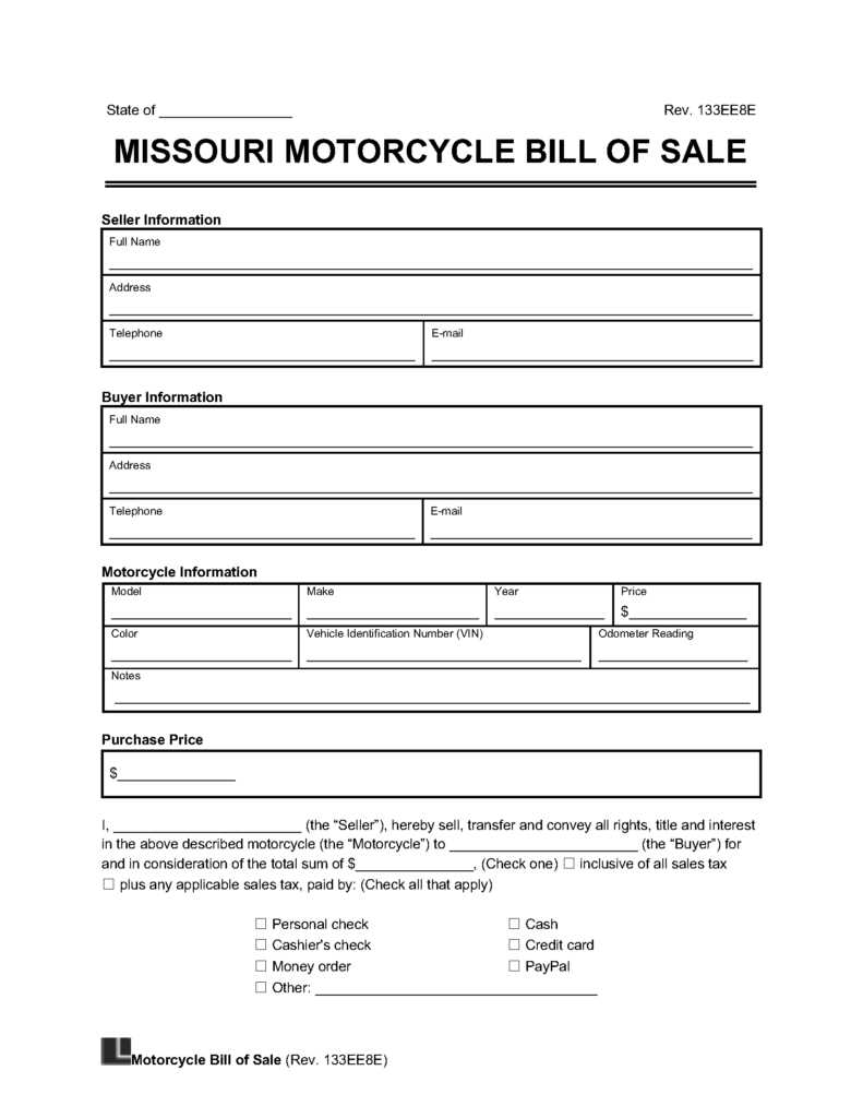 printable bill of sale missouri
