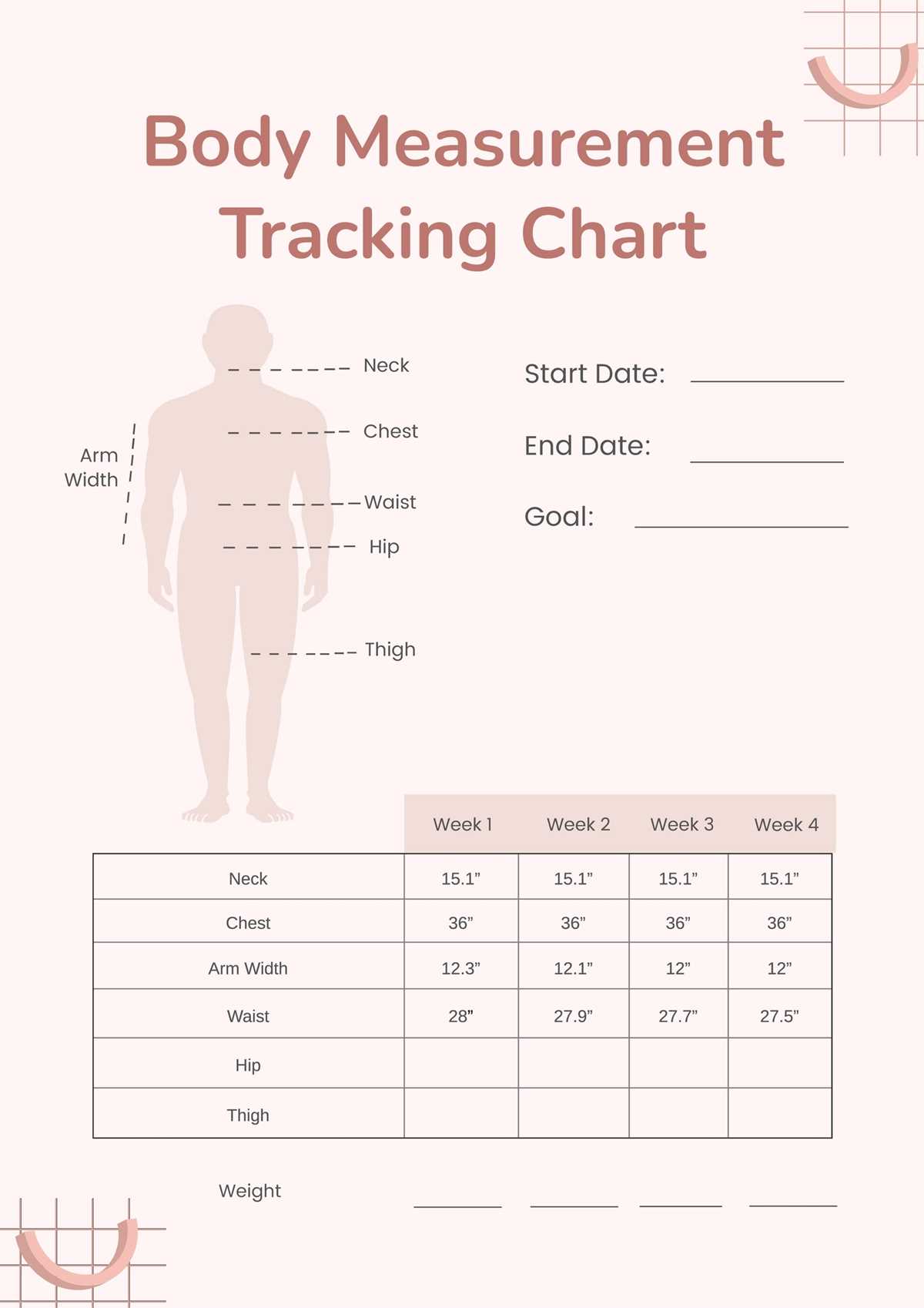 printable body measurement tracker