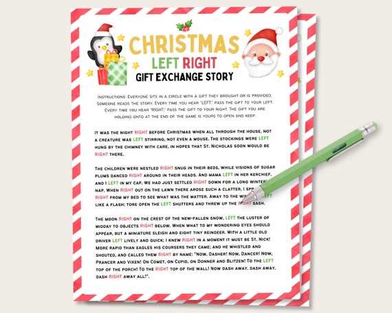 printable christmas right left game