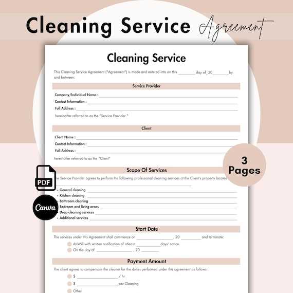 printable cleaning contract template